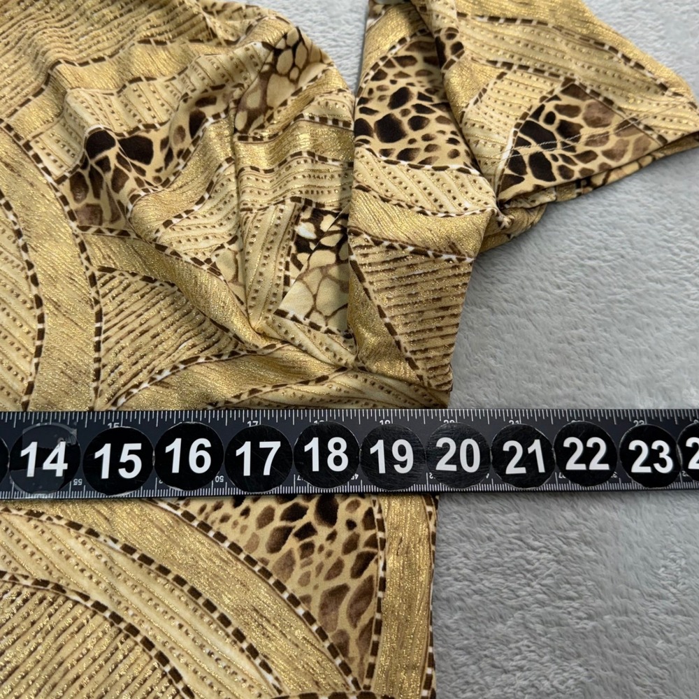 Chicos Top Women Size Large 2 Gold Brown Metallic 3/4 Sleeve Stretch Pullover - Picture 4 of 7